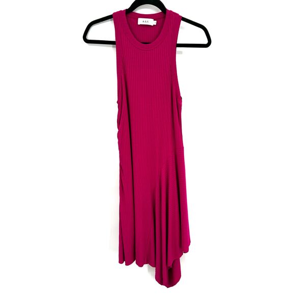 A.L.C. Pink Bea Ribbed Knit Stretch Bodycon Asymmetrical Hem Mini Dress Medium - Picture 3 of 10